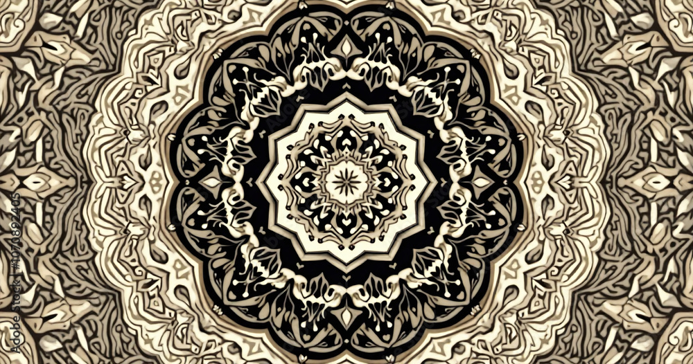 Fototapeta premium lamic geometric pattern featuring intricate beige and dark ornamental design gold vignette on a modern arabesque background for print materials