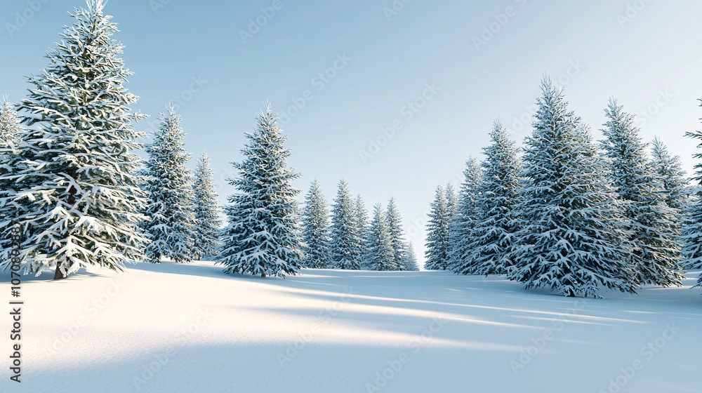 Fototapeta premium Winter Landscape with Snow-Covered Pine Trees