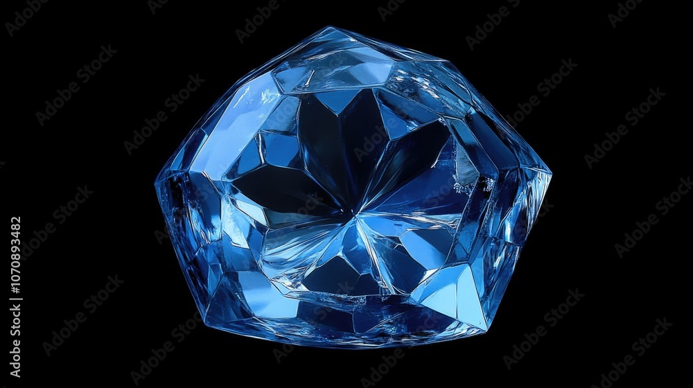 A detailed view of a blue diamond set against a black background A detailed view of a blue diamond set against a black background
