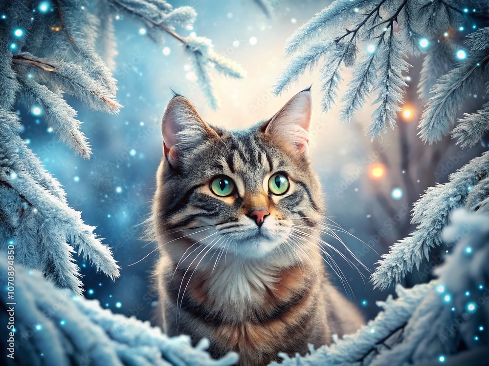 Enchanting Winter Wonderland with a Playful Cat in a Snowy Landscape, Captured in Stunning Macro Photography, Showcasing the Magic of Winter and Feline Curiosity Enchanting Winter Wonderland with a Playful Cat in a Snowy Landscape, Captured in Stunning Macro Photography, Showcasing the Magic of Winter and Feline Curiosity