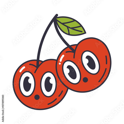 Funny cherry mascot. Cute cherries characters, comic cherry berries emoji faces flat vector illustration. Cartoon comic emoji