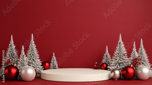 Festive Display with Christmas Trees and Ornaments