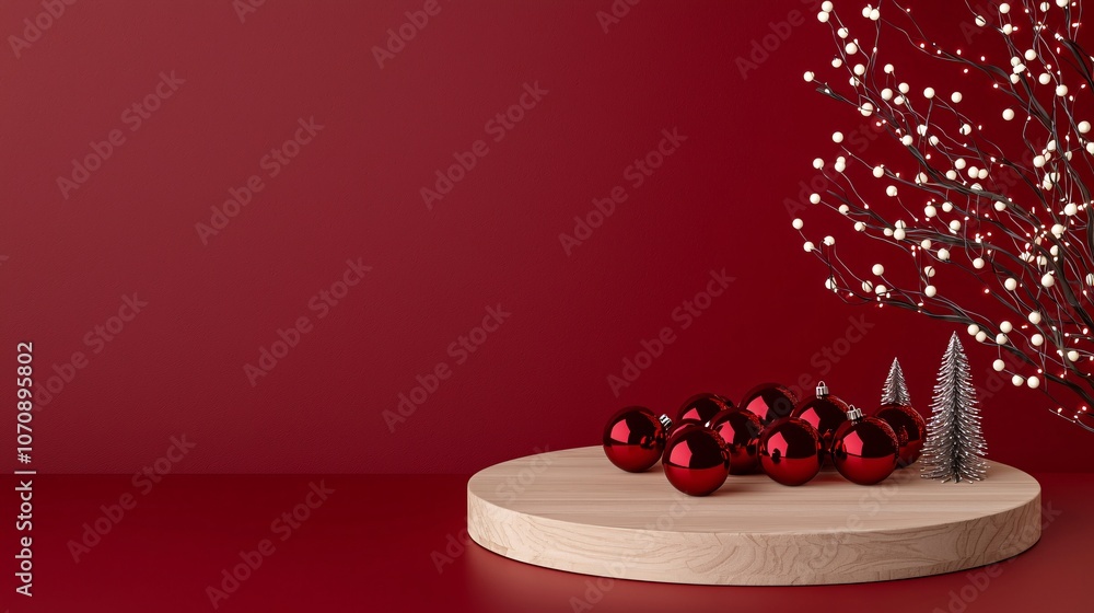 Elegant Holiday Decor with Red Ornaments and White Foliage Elegant Holiday Decor with Red Ornaments and White Foliage