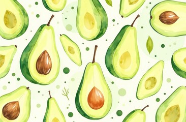 Acrylglasbilder Küchenmuster Halbierte Avocados nahtloses Küchenmuster  © Irina