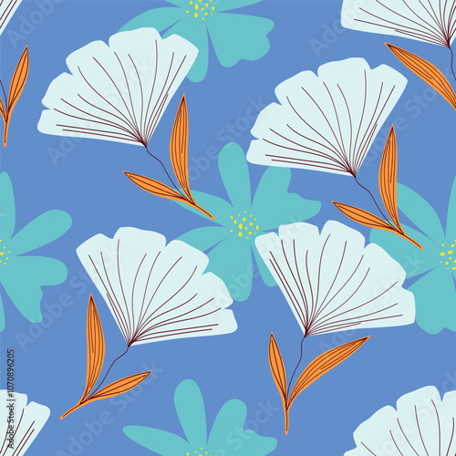 Colorful garden flowers on green background. Seamless vector pattern. Vintage print with inflorescences. Retro textile collection.