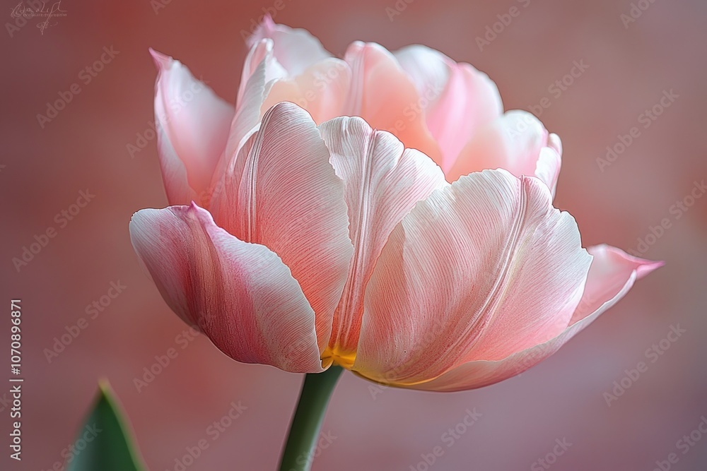 Delicate Pink Tulip with White Veining and a Softly Blurred Background Delicate Pink Tulip with White Veining and a Softly Blurred Background