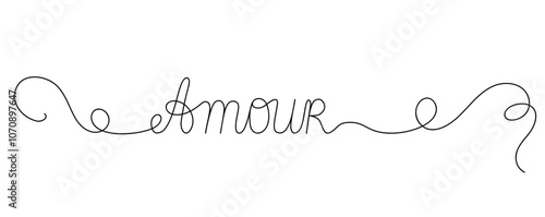 Amour French word translated Love, sweetheart hand written lettering phrase simple doodle vector illustration for St Valentine holiday decor, greeting card, postcards, poster, banner, wedding concept