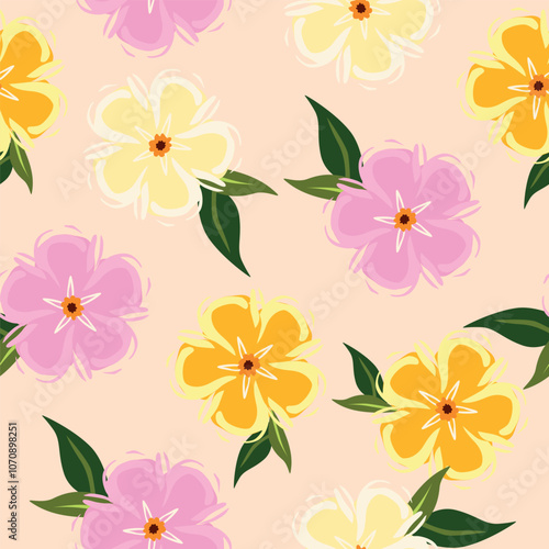 Colorful garden flowers on green background. Seamless vector pattern. Vintage print with inflorescences. Retro textile collection.