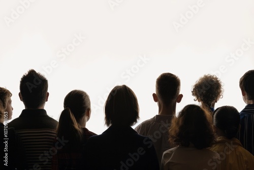 Photograph showing the back view of people's silhouettes with a white background