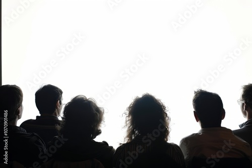 Photograph showing the back view of people's silhouettes with a white background