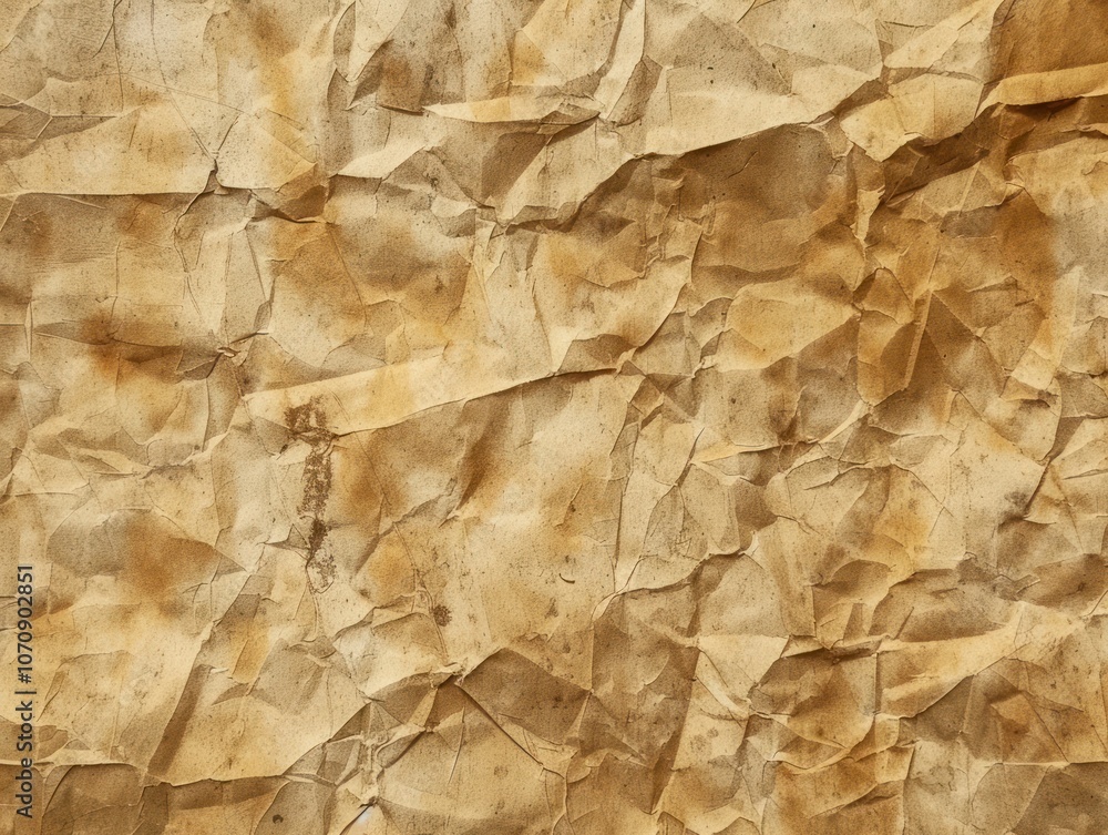 A crumpled, aged paper texture with a warm, brown hue, ideal for backgrounds or design elements. A crumpled, aged paper texture with a warm, brown hue, ideal for backgrounds or design elements.