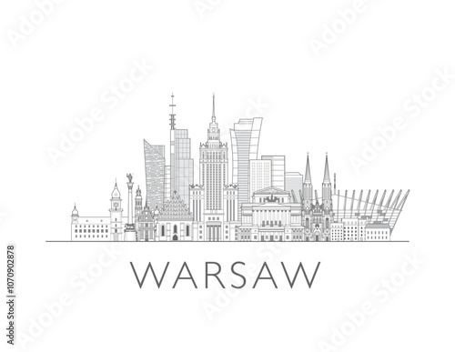 Warsaw skyline cityscape vector illustration