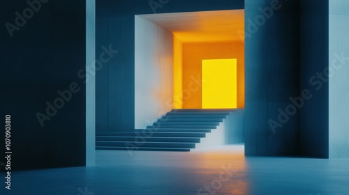 Minimalistic Architecture with Bold Yellow Light Illuminating Monochromatic Interior