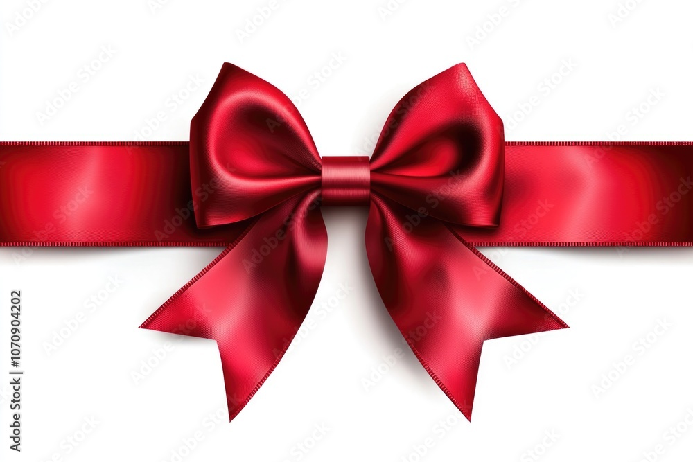 A red ribbon tied with a bow on a clean white background A red ribbon tied with a bow on a clean white background