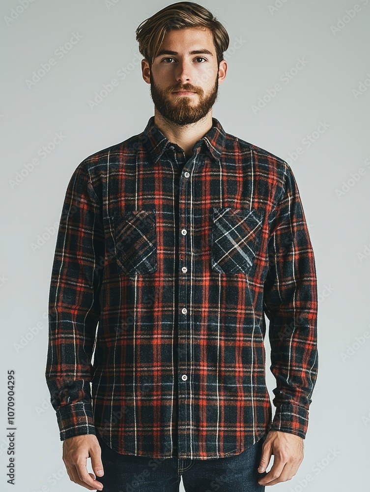 A Man Wearing a Red and Black Plaid Shirt A Man Wearing a Red and Black Plaid Shirt
