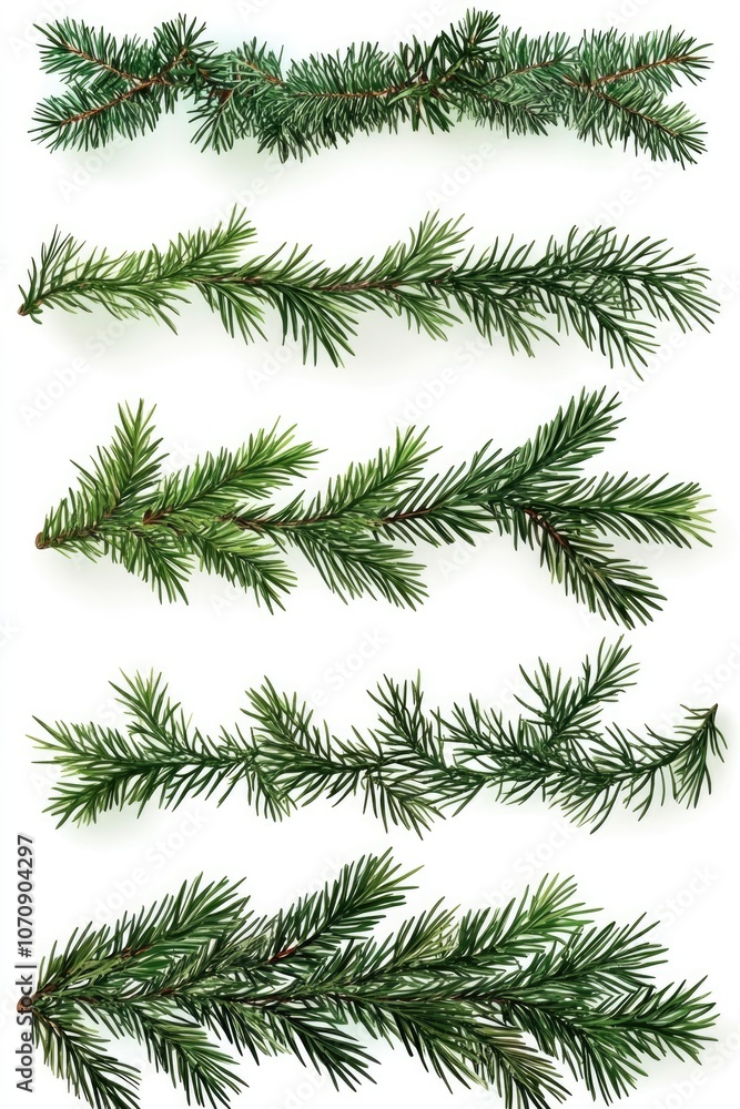 A close-up shot of a bunch of pine branches against a clean white background A close-up shot of a bunch of pine branches against a clean white background