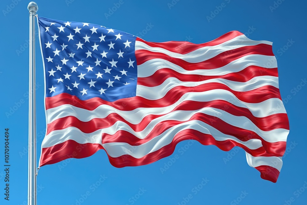 Fototapeta premium Waving American flag under a clear blue sky with vibrant colors capturing freedom and patriotism