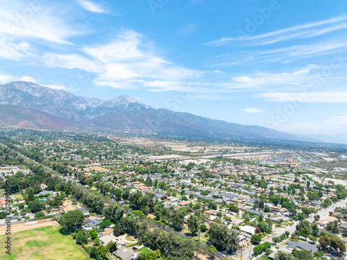 Obraz na płótnie Aerial view of Upland city in San Bernardino County, California, on the border with neighboring Los Angeles County. w salonie
