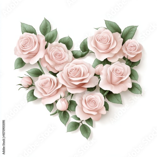 Delicate Paper Art Roses Arranged in Elegant Heart Shape with Green Leaves