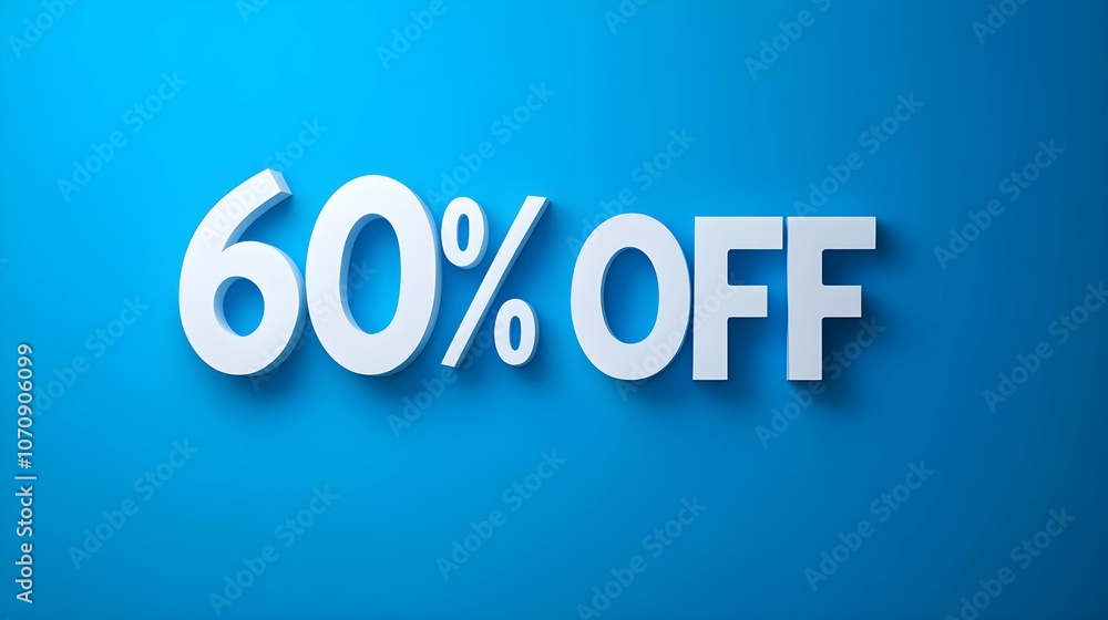 White '60% OFF' Promotional Sign on a Blue Background with Copy Space White '60% OFF' Promotional Sign on a Blue Background with Copy Space