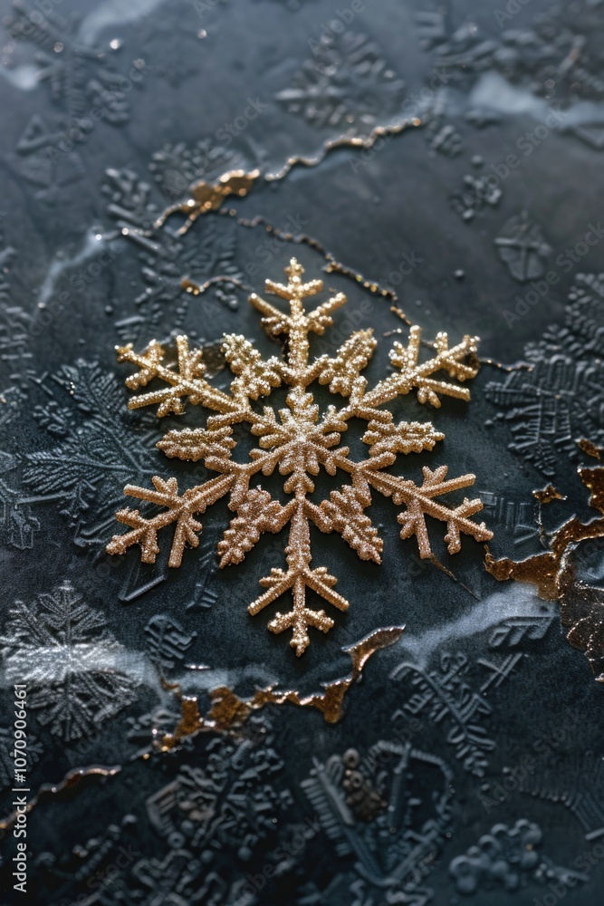 A detailed view of a single snowflake on a flat surface A detailed view of a single snowflake on a flat surface