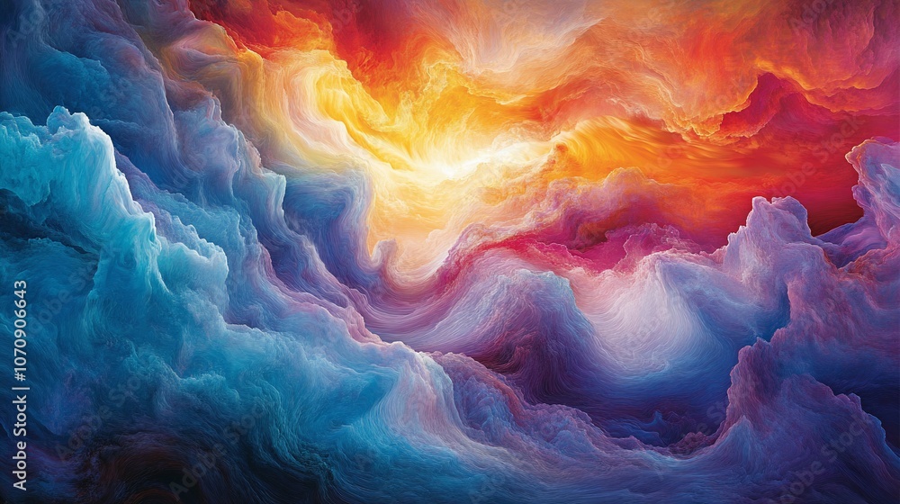 Obraz premium Abstract colorful swirling clouds with hues of blue, red, orange, and purple.