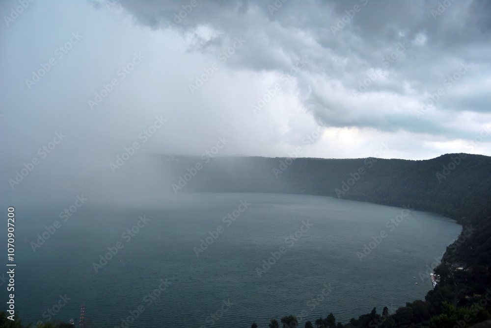 Fototapeta premium rain at the lake in the mountains