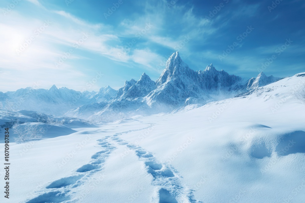 Obraz premium Serene Winter Landscape with Snowy Peaks