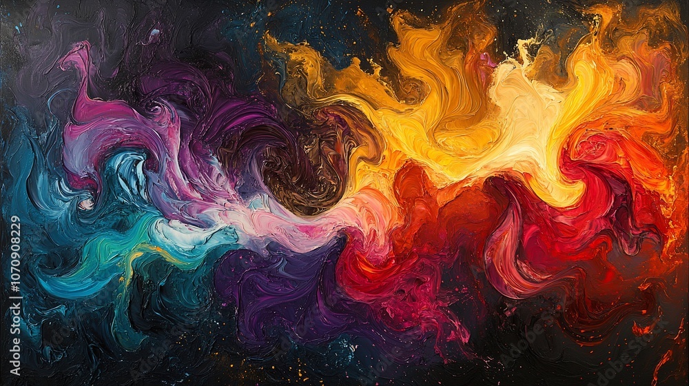 Abstract art with vibrant colors of yellow, red, blue, purple, and orange. Abstract art with vibrant colors of yellow, red, blue, purple, and orange.