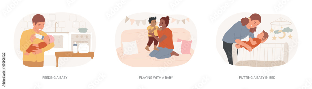 Obraz premium Young parents routine isolated cartoon vector illustrations se