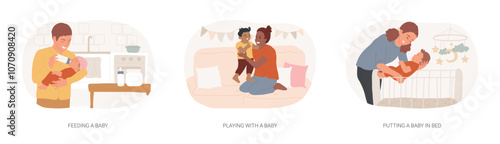 Young parents routine isolated cartoon vector illustrations se