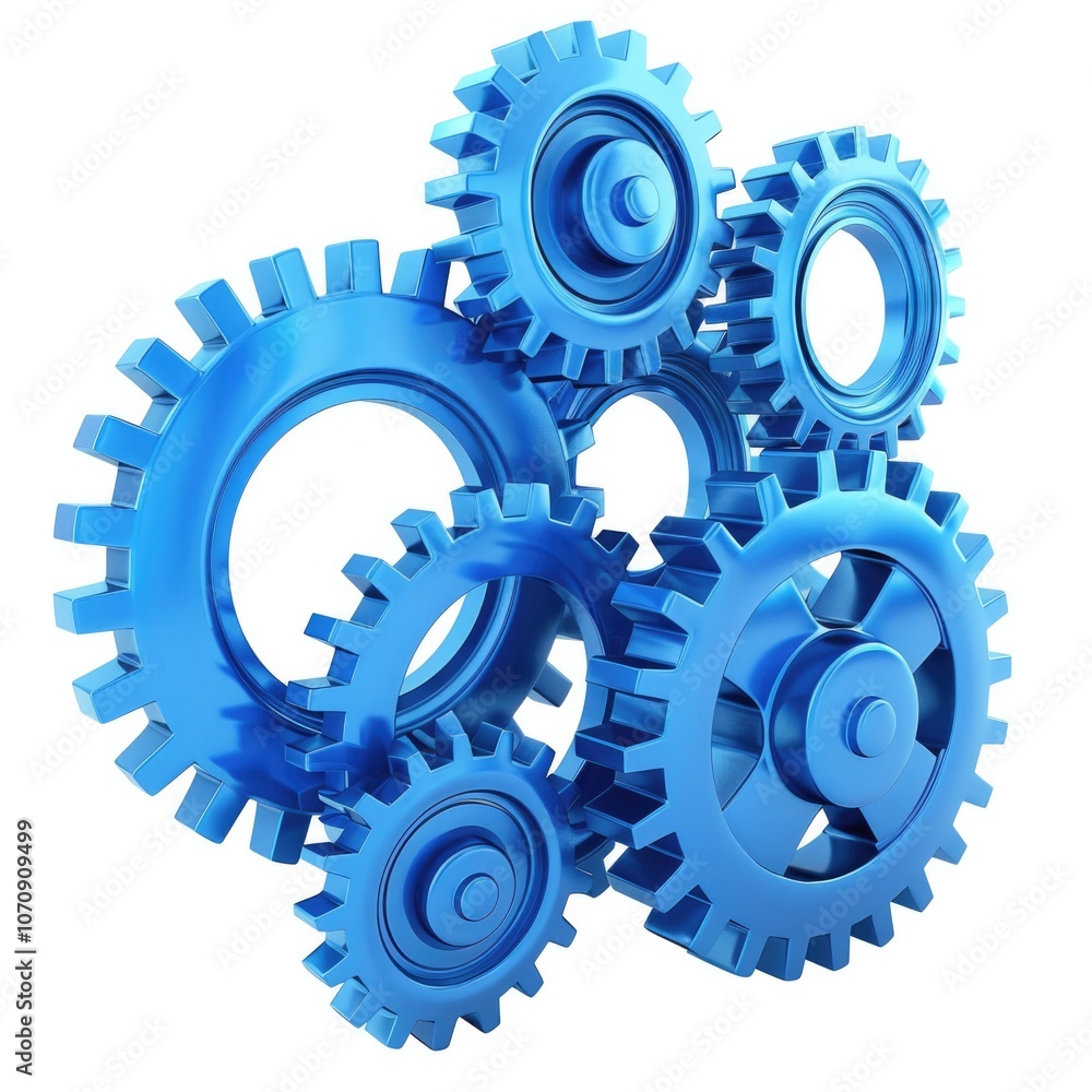 3D Gears. Blue Icon of Three-Dimensional Gear Setting in Industry Machine 3D Gears. Blue Icon of Three-Dimensional Gear Setting in Industry Machine