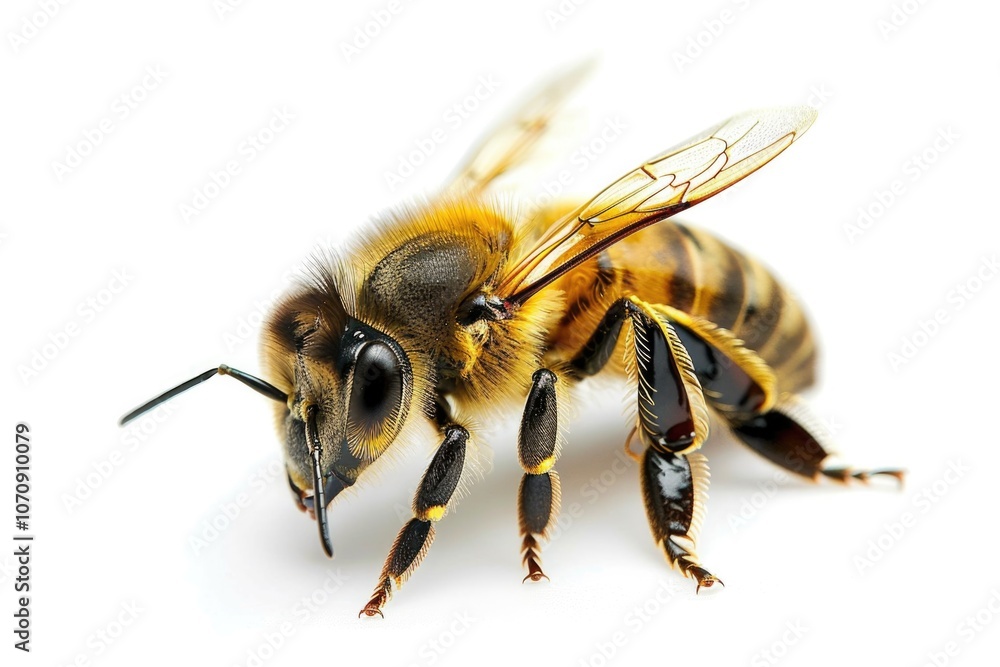 Bee White Background. Macro Image of Honeybee Isolated on a White Background Bee White Background. Macro Image of Honeybee Isolated on a White Background