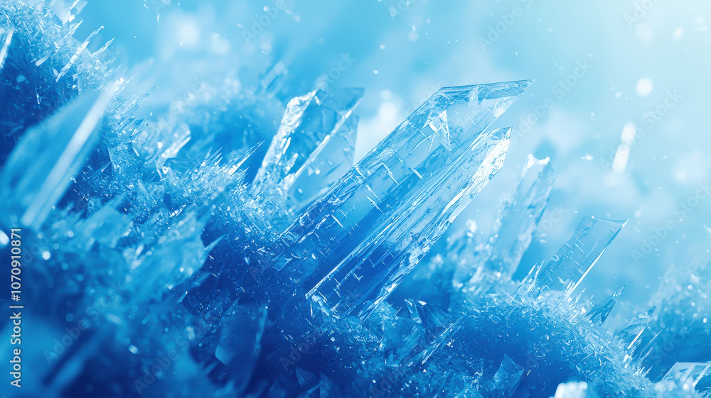 Naklejka premium A sharp, angular 3D background with frosty, ice-like geometric shapes resembling fractured glass, creating a modern and dynamic winter effect