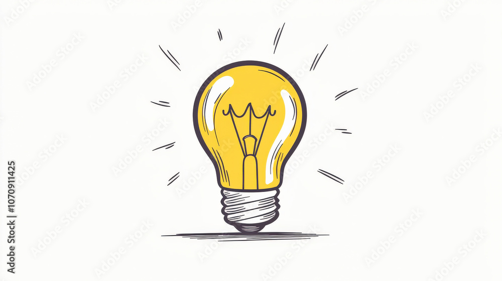 A simple line drawing of a light bulb in doodle style, with yellow and white colors, minimalist icon design on a white background, as a vector illustration A simple line drawing of a light bulb in doodle style, with yellow and white colors, minimalist icon design on a white background, as a vector illustration