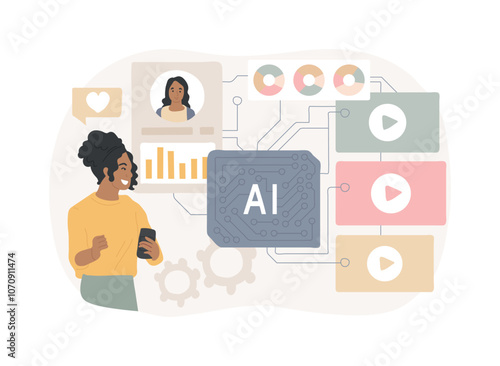 AI-Enhanced Content Recommendation abstract concept vector illustration.