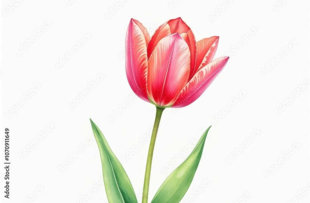 Watercolor Tulip on White Background with Soft Petals and Gentle Color Transitions Watercolor Tulip on White Background with Soft Petals and Gentle Color Transitions