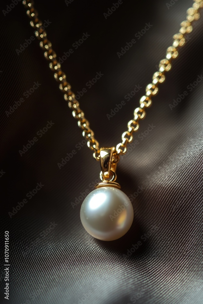 A close-up shot of a white pearl pendant suspended from a gold chain, perfect for jewelry or accessory photography A close-up shot of a white pearl pendant suspended from a gold chain, perfect for jewelry or accessory photography