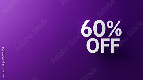 White '60% OFF' Promotional Sign on a Dark Purple Background with Copy Space