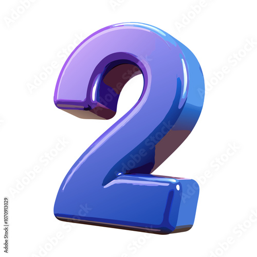 Blue and Purple 3D Number Two Icon on Transparent Background