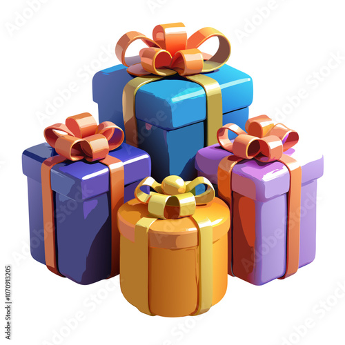 3D colorful gift boxes with ribbons and bows icon