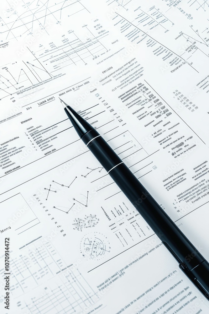 Pen on a page of technical drawings. Pen on a page of technical drawings.