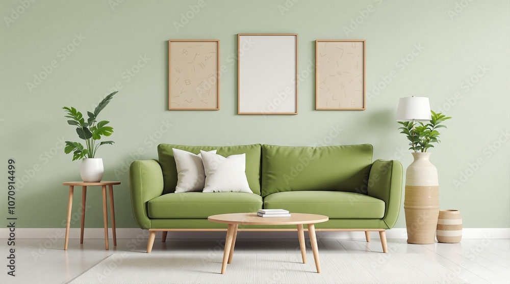 Modern Living Room Design with Green Sofa and Minimalist Decor Modern Living Room Design with Green Sofa and Minimalist Decor