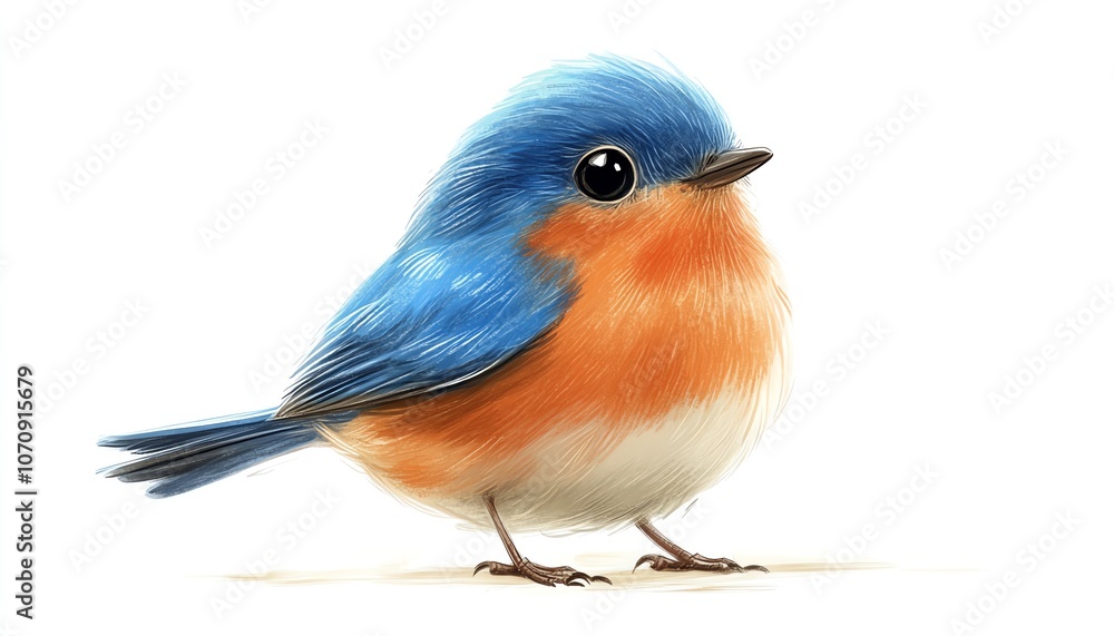 Fototapeta premium A cute bluebird with small wings, standing with a cheerful expression illustration isolate white background