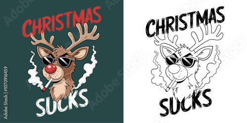 Reindeer Smoking Christmas vector T-shirt Design