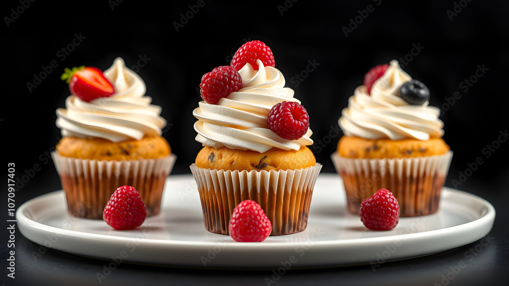 cupcake with cream and berries cupcake with cream and berries