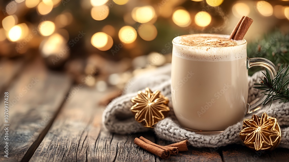 A frothy chai latte topped with a sprinkle of cinnamon, in a cozy café atmosphere A frothy chai latte topped with a sprinkle of cinnamon, in a cozy café atmosphere