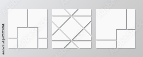 Scrapbook collage template. Collection moodboard layout. Mood board grid background. Album brandboard presentation. Set of mosaic picture frame. Mood board grid. Gallery banner. Vector illustration