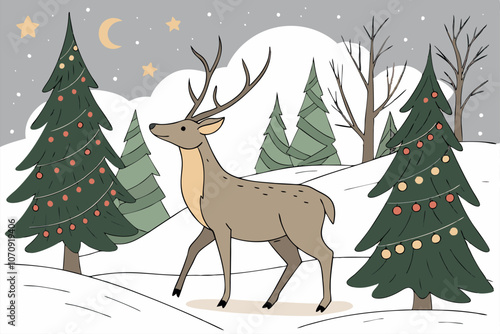 A Christmas deer Vector Background, Isolated Adobe Illustrator Artwork.