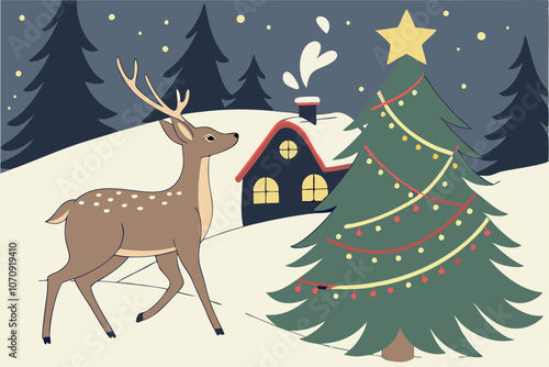 A Christmas deer Vector Background, Isolated Adobe Illustrator Artwork.